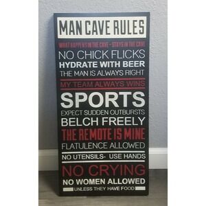 Man Cave Rules 24 inch x 12 inch  Sign/Wall Hanging (Young's Inc.)
